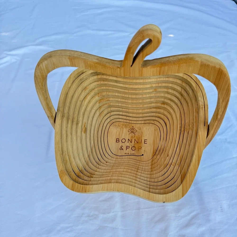 Williams Sonoma wood fruit basket tray apple collapsible basket